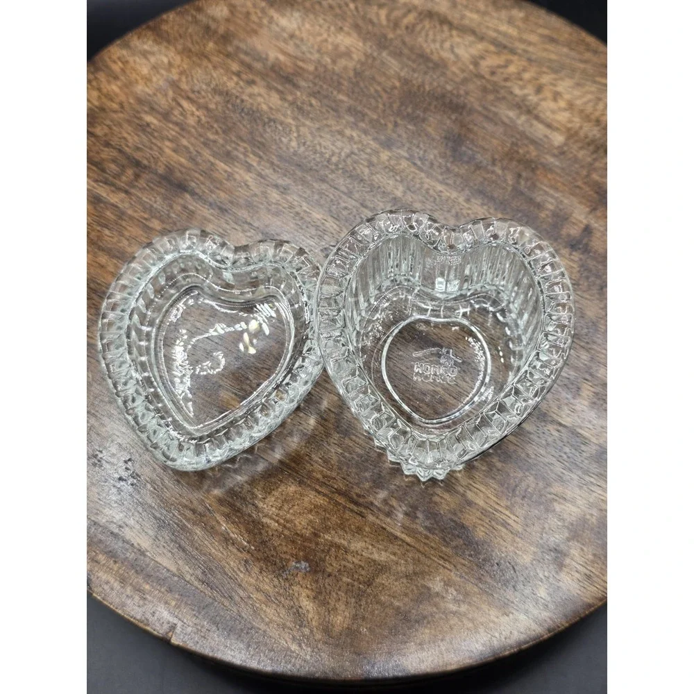 Vintage Homco Heart-Shaped Clear Glass Ring Trinket Box